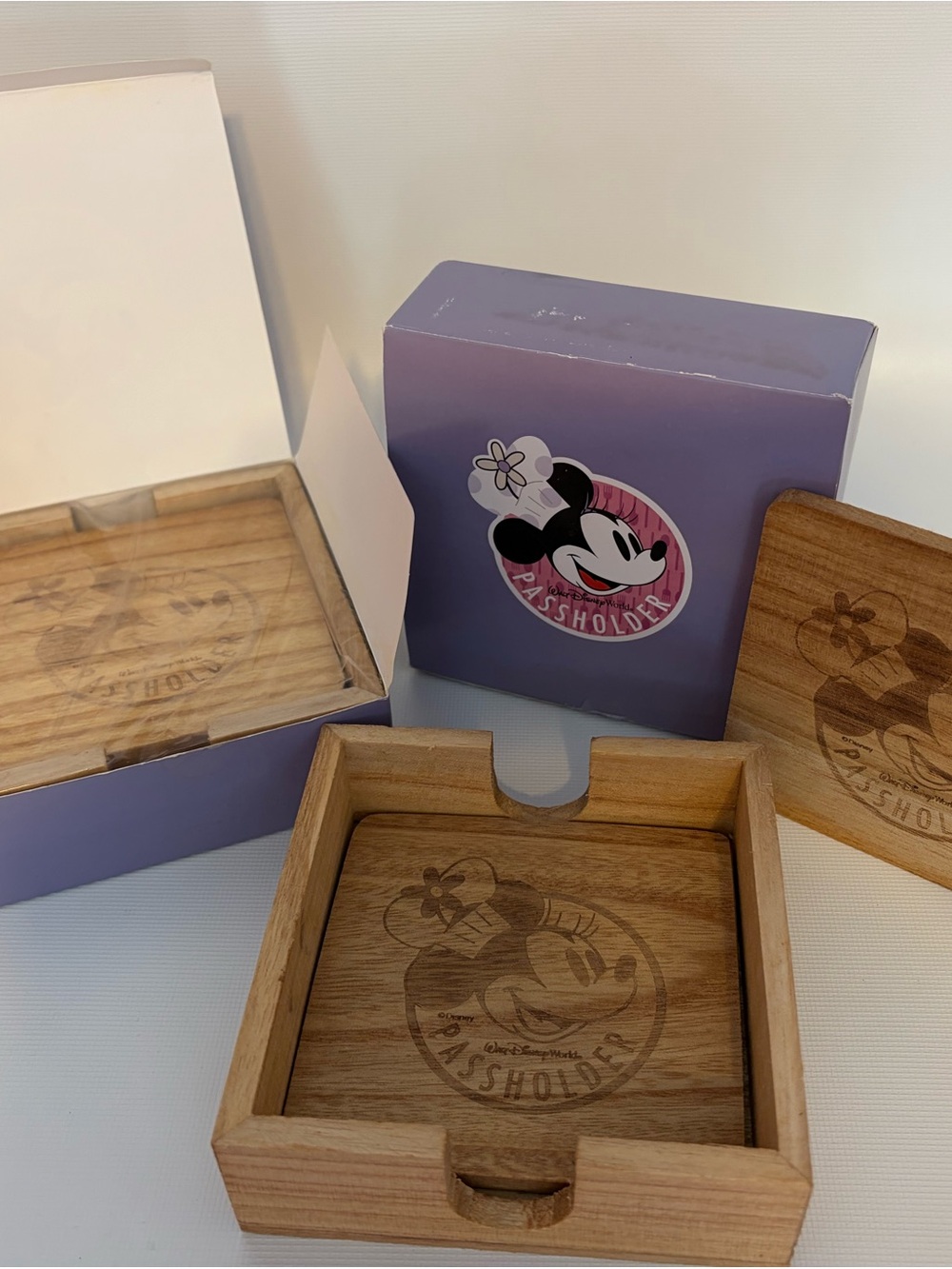 Disney Engraved Wooden Coaster Set - Light Brown 1.5 Sets / 6 Coasters